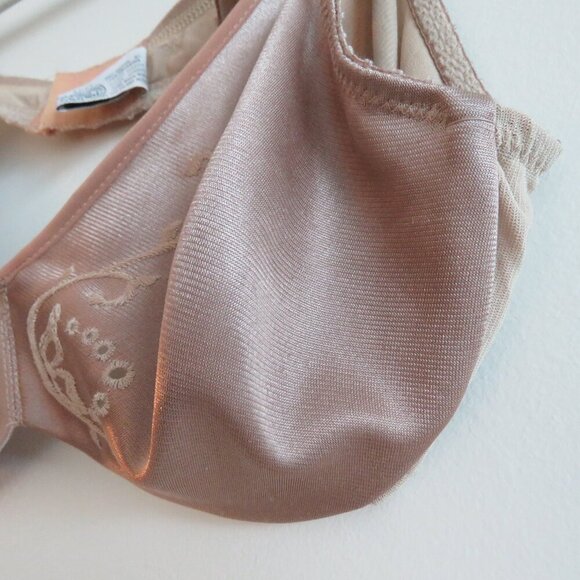 VINTAGE MINIMZER BY LILYETTE Satin Embroidered Bra in Nude Beige - Size 36B - Picture 8 of 15